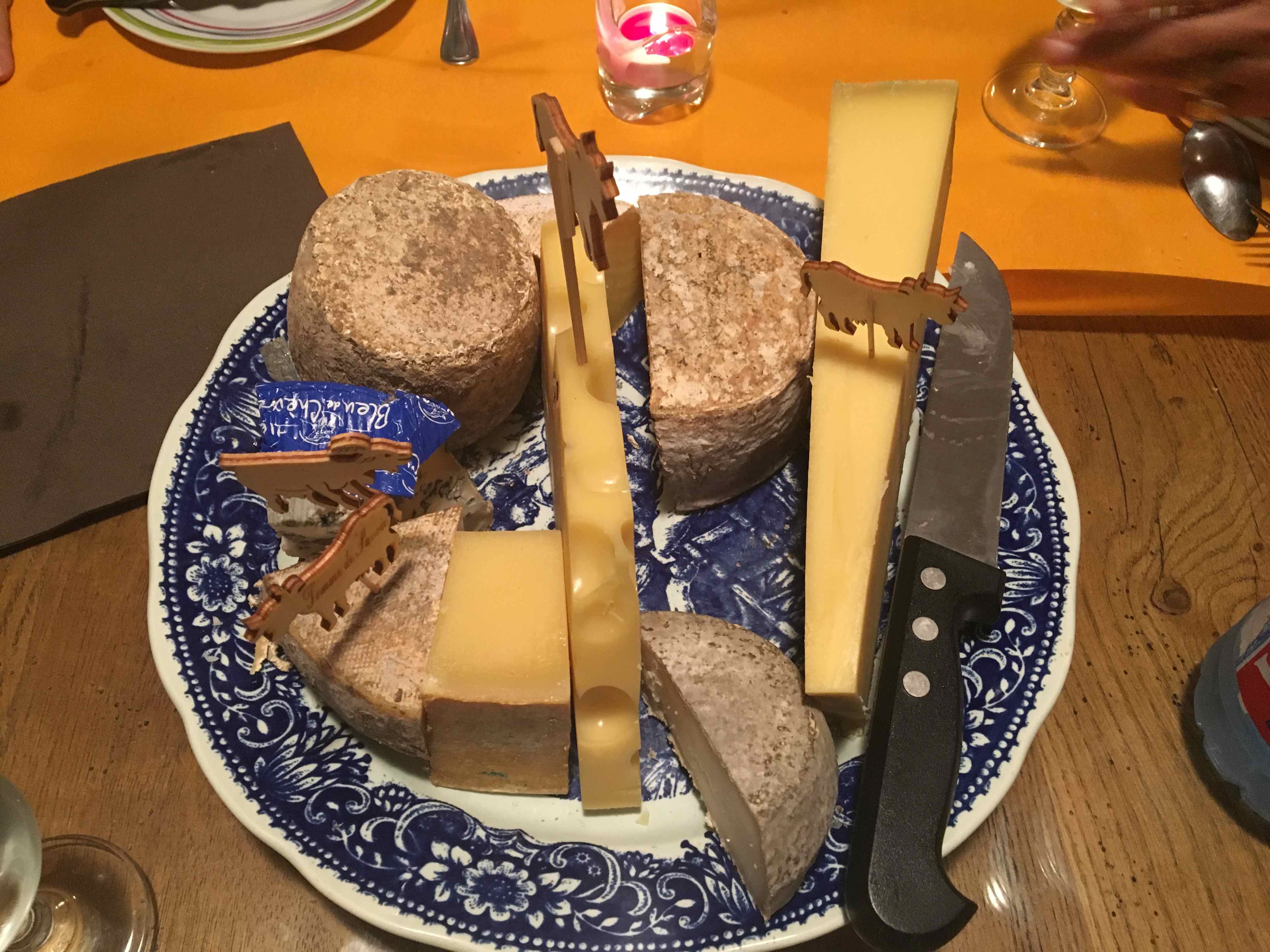  9 kinds of cheeses after dinner with our hosts in Laval, France 